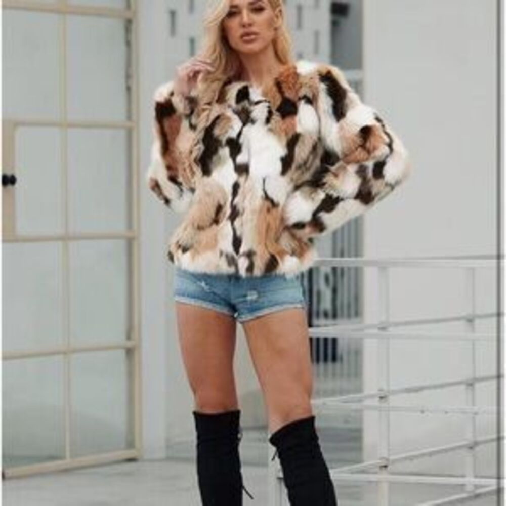 Faux Fur Coat Women tie dye Jacket Shaggy Outwear Long Sleeve Warm Winter - Picture 4 of 5